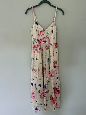 GAP floral spaghetti strap maxi dress ivory, pink, green XXS (NWT)